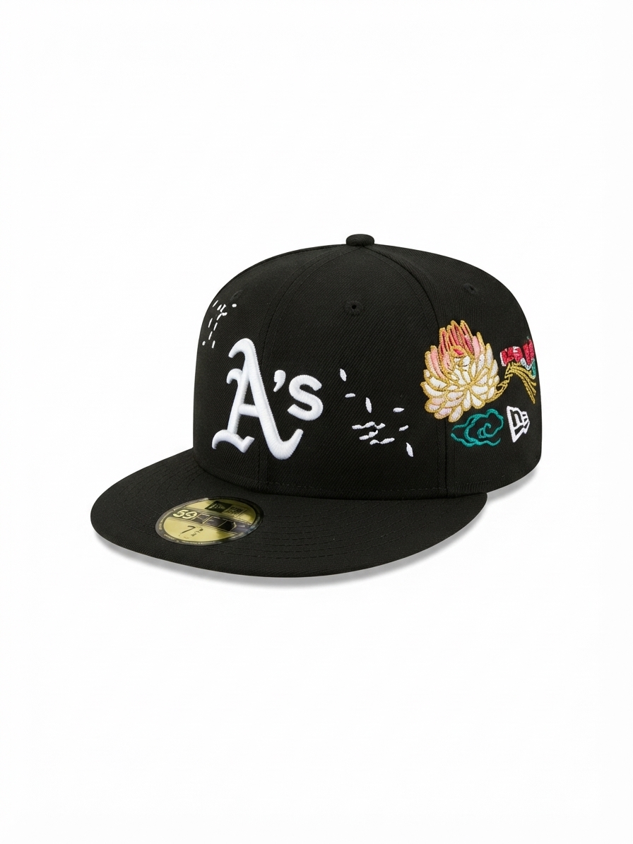 Oakland A’s Floral Embroidery – Black worn by a model, photo 3